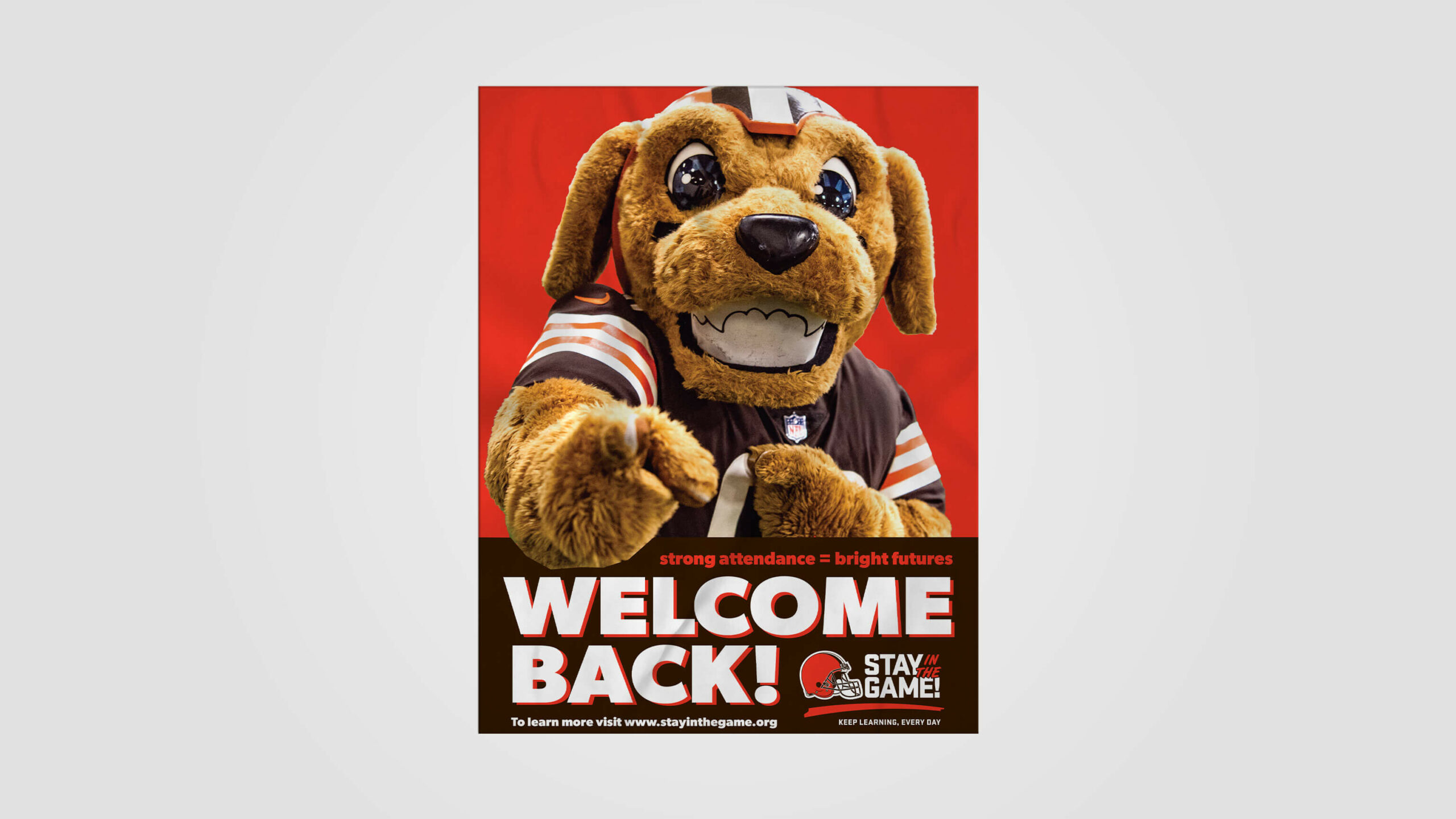 Welcome Back to School poster with Cleveland Browns mascot Chomps